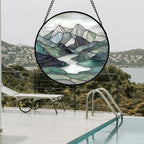AMDERVEN Stained Glass Window Hanging 4 Pcs Set Mountain River Landscape 7.8" - Suncatcher Door Garden Sun Catcher Decor Birthday Mother's Day for Mom Woman Nana Girl Boy Friend