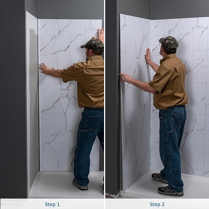 Palisade 78in x 36in x 36in Waterproof Vinyl Corner Shower Surround Kit with Accessories in Urban Glacier