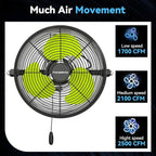 Fanqiebros 12 IN High Velocity Wall Mount Fan, 3 Speed Industrial Wall Fan with Sealed Motor, 2500 CFM Adjustable Air Circulator for Garage, Commercial, Greenhouse, Warehouse & Gazebo Use, UL Listed