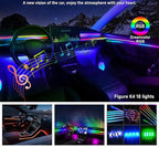 Acrylic Interior Car LED Strip Lights,Colorful 6-in-1 Car Ambient Lighting Kit, with Wireless APP Control, 622 LED Fiber Optic Strip Lights for Cars, Supports Neon Sync with Music DIY Mode.