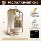 ANDY STAR 24x40 Inch Gold Mirror, Brushed Gold Bathroom Mirror, Antique Brass Rectangle Mirror, Large Wall Mirror Decorative for Bedroom, Living Room, Entryway, Wave Inspired Style