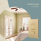 TOPGREENER Kalide Light Switch and 3-Speed Ceiling Fan Control Combo, in Wall Light and Fan Combination Switch, Single Pole, 2.5A, 720W, Neutral Wire Not Required, TGSFS3-GD, Gold