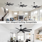 WINGBO 60" Large DC Ceiling Fans with Lights and Remote, 3 Downrods, 8 Plywood Blades, 6-Speeds Reversible DC Motor, 3CCT, Indoor Ceiling Fan for Bedroom Living Room Patio, Black