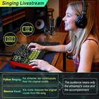Audio Mixer, Sound Board for Pc/Phone Live Streaming Singing Gaming, Sound Mixer for 3.5/6.35mm Dynamic Microphone, Live Sound Card with DJ Mixer Effects & Voice Changer, Denoise, One Click Mute