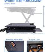 Rocelco 46" Standing Desk Converter with AC USB Charger and Triple Monitor Mount Arm - Height Adjustable Sit Stand Up Three Screen Riser Workstation - Keyboard Tray - Black (R DADRB-46-ACUSB-DM3)