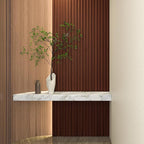 Art3d Slat Wood Wall Paneling for Interior and Ceiling Decoration - Pack of 4pcs + 1pc End-Trim, Size 108 x 5.7in.- Walnut