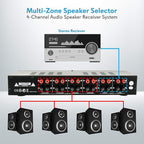 Pyle 4 Channel Speaker Selector Switch - Multi Zone Audio Distributor with Independent Volume Control, Compact Design, Supports Home Theater and Stereo Systems - PSLSW4.5