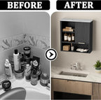 Bathroom Wall Cabinet, Fluted Medicine Cabinet with Adjustable Shelves, Wood Over The Toilet Storage Cabinet for Kitchen, Living Room, Laundry Room, Black