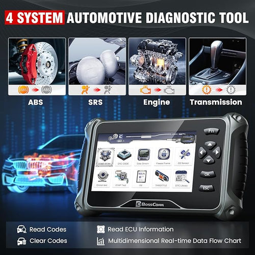 2026 BOSSCOMM IF740 OBD2 Scanner, 4 Systems ABS/SRS/Transmission/Check Engine Code Reader Scan Tool with Oil＆Throttle Resets, Car Scanner Diagnostic Tool for All Cars, Lifetime Free Update