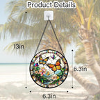 DASTOLL Stained Glass Window Hanging, Butterflies Flying in The Sky Suncatcher for Doors Home Sun Catchers Decoration and Christmas, Mother's Day Birthday Gifts for Women, Men, and Mom 6.3 in