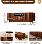 ATJafurn 55‘’ Brown Walnut Finish TV Stand for 32/43/55 Inch TVs, Mid Century Modern Wood Media Console Entertainment Center with Drawer and 2 Cabinets for Living Room Bedroom