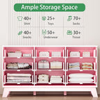 Xixini Fluted Dresser for Bedroom with 9 Drawers, 57" Wide Modern Chest of Drawers with Metal Handle, Wooden Dresser TV Stand, Wood Closet Clothes Storage Organizer for Living Room, Hallway, Pink