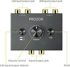 PROZOR RCA Stereo Audio Switcher - 2 in 1 Out R/L Stereo Audio Switch, 1 in 2 Out Stereo Audio Splitter with Mute Button and No External Power Required