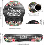 Keyboard Wrist Rest + Mouse Pad Wrist Support Set with Coasters, Chaos Coordinator Quotes Colored Floral Wreath Print Wrist Mouse Pad with Non-Slip PU Base for Home Office Working Studying