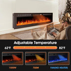 80 inch Ultra-Thin Electric Fireplace Recessed and Wall Mounted with Touch Screen Control Panel/Remote Control- Timer,Realistic 5 Flame - Log & Crystal Hearth Options