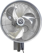 Hydromist Oscillating Wall Mounted Outdoor-Rated Fan, 3-Speed Cord Control, Hard Resin Fan Blade with Mounting Bracket and Black Cover, 18”, Metallic Silver