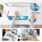 Gimars Upgrade Enlarge Gel Memory Foam Set Keyboard Wrist Rest Pad, Mouse Wrist Cushion Support for Office, Computer, Laptop, Mac, Comfortable, Lightweight for Easy Typing Pain Relief, Blue Gloden