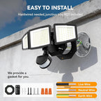 PURICH LED Security Lights Motion Sensor Light Outdoor, 7000LM, 6500K, Waterproof, Flood Light Outdoor Motion Detector with Adjustable 3 Head, Hardwired Wall Light for Entryway, Yard, Garage (2)