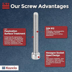 Kozelo 6pcs Socket Head Cap Screws - [M8-1.25 x 60mm] 304 Stainless Steel Allen Socket Drive for Electrical Motor 3D Printing Fan Engine Replacement Use, Silver