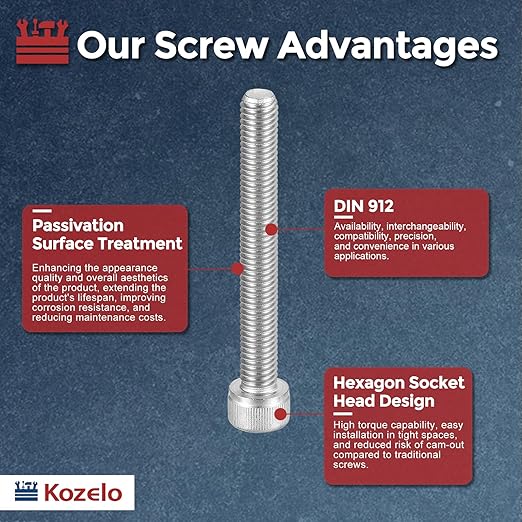 Kozelo 10pcs Socket Head Cap Screws - [M8-1.25 x 70mm] 304 Stainless Steel Allen Socket Drive for Electrical Motor 3D Printing Fan Engine Replacement Use, Silver