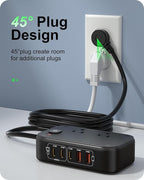 KWRNVO 7-in-1 Power Strip, PD GaN 65W USB C Power Strip with 3 USB-C, 2 USB-A Ports and 2500W AC Outlet, Flat Plug Essentials for Home/Office/College/Travel (Pearl Black, 65W)