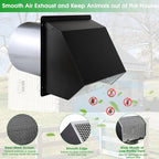 10 Inch Hooded Wall Vent with Screen and Damper,Outdoor Wall Exhaust Vent Cover Cap for Kitchen Range Hood HVAC Duct Dryer Ventilation&Outside Exterior Mount,Galvanized Steel,Black
