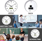 TIMESS Wall Clock, 14" Large Dial Non-Ticking Silent Battery Operated Analog with LCD Display for Perpetual Calendar and F° Temperature, Ideal Modern Home, Bedroom, Office Decor (Black)