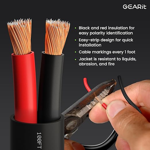 GEARit Outdoor Speaker Wire CL3 Rated, 12 Gauge Speaker Wire, Speaker Cable 100 ft for Outdoor Speakers, Patio, Garden, Backyard Audio, Direct Burial in Ground/in Wall, CCA (Black, 2-Conductors)