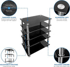 Mount-It! Tempered Glass AV Component Media Stand, Audio Tower and Media Center with 5 Shelves, 220 Lbs Total Capacity, Black Shelves Chrome Legs (MI-8671)