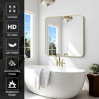 Gold Bathroom Mirror, 42x42 Inch Metal Framed Square Mirror, Rounded Corner Gold Vanity Mirror, Large Wall Mounted Mirrors for Living Room Bedroom Entryway Hangs Horizontal or Vertical