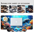 BFUKVOU Large Keyboard Mouse Pad Set, Extended Mouse Pad+Keyboard Wrist Rest Support, Memory Foam Ergonomic Easy Typing, 4Pcs (31.5×11.8 in) Desk Pad Set for Office Home,Underwater Dolphin Scene