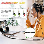 Kxable Headphone Splitter for Computer, 3.5mm Female to Dual 3.5mm Male Audio Splitter Cable, Stereo Jack Earphones Headset to PC Laptop Adapter, 1/8inch 2-in-1 Y Separator Aux Dongle Converters, 2FT
