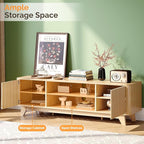 VINGLI 58.6" TV Stand for 70 Inch TV, Mid Century Entertainment Center with Fluted Sliding Doors and Open Storage, Elegant Media Console for Living Room, Oak