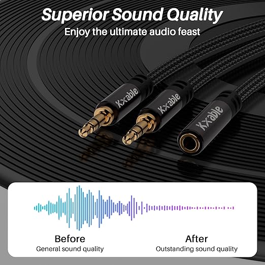 Kxable 1/8 Inch TRS Stereo Y Splitter Cable 1.5FT, 3.5mm Female to 2-Male Y-Splitter Stereo Audio Cable, for Cell Phone PC Laptop, Speaker, Headphones, Suitable for Switching or Two Sets of Speakers