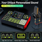 Podcast Microphone Bundle with Live Sound Card Audio Mixer, Podcast Equipment Bundle with 3.5mm Condenser Microphone for Pc/Phone Live Streaming Singing Gaming, Sound Board with Voice Changer, Denoise