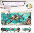 BFUKVOU Large Keyboard Mouse Pad Set, Extended Mouse Pad+Keyboard Wrist Rest Support, Memory Foam Ergonomic Easy Typing, 4Pcs (31.5×11.8 in) Desk Pad Set for Office Home,Watercolor Sea Turtle