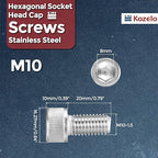 Kozelo 10pcs Socket Head Cap Screws - [M10-1.5 x 20mm] 304 Stainless Steel Allen Socket Drive for Electrical Motor 3D Printing Fan Engine Replacement Use, Silver