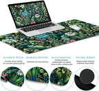 LIMKRIAN Floral Mouse Pad Large Desk Mat Set, Green Ergonomic Mouse Pad with Wrist Rest Keyboard Wrist Support XXL Mousepad Cup Coaster Set, Cute Green Office Desk Accessories Decor Supplies
