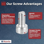 Kozelo 25pcs Socket Head Cap Screws - [M6-1 x 12mm] 304 Stainless Steel Allen Socket Drive for Electrical Motor 3D Printing Fan Engine Replacement Use, Silver