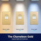 LIDER Humidity Sensor Switch and Motion Sensor Light Switch, PIR Sensor, Humidity Detection, Occupancy/Vacancy, No Neutral Required, ¼ HP, 1-Pole, Gold, Screwless Wall Plate Included