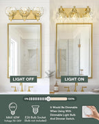 METWET Bathroom Light Fixtures Over Mirror, 3-Light Brushed Gold Vanity Light with Clear Hammered Glass Globe Shade, Modern Sconces Wall Lighting Bedroom Hallway, VL200-BG-3