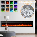 CharaVector 100 inch 750W/1500W Electric Fireplace Inserts with Remote Control in Wall Mounted, Energy Saving LED Insert Fireplace Heater Indoor Glass View with Remote Control & Touch Screen, Black