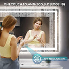 YEELAIT 60x40 Inch LED Bathroom Mirror with Lights Front and Backlit Lighted Vanity Mirror for Bathroom Wall with 3 Colors Dimmable Anti-Fog Memory Shatter-Proof IP54 Waterproof Horizontal/Vertical