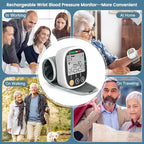 Wrist Blood Pressure Monitor for Home Use, Rechargeable Bp Machine Automatic Digital BP Monitor with Voice Broadcast, Large LCD Display, 2×99 Memory BP Cuff 5~7.7in, Black