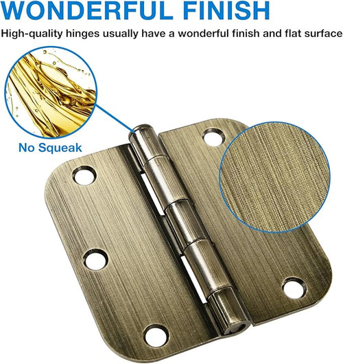 6 Pack Antique Brass Door Hinges 3.5 Inch Black Interior 3 1/2" Rounded 5/8" Radius Standard Residential Bedroom Indoor for Doors 3 ½" Hardware Control House Home Decor Essentials Acessories