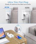 AOFO 15FT Surge Protector Power Strip,12 AC Outlets with 6 USB Ports (2 USB-C), Flat Plug Extension Cord with Multiple Outlets, Wall Mount for Home Office,Dorm, White