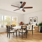 ARTPLAN 52" Ceiling Fan with Light and Remote, Noiseless DC Motor & Reversible Blades - Flush Mount LED Ceiling Fan for Bedroom, Living Room, Dining Room,Black