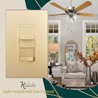 TOPGREENER Kalide Light Switch and 3-Speed Ceiling Fan Control Combo, in Wall Light and Fan Combination Switch, Single Pole, 2.5A, 720W, Neutral Wire Not Required, TGSFS3-GD, Gold