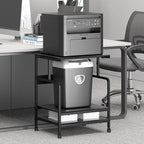 Arbuxzuy Large Printer Stand with Storage Shelf, 23.6" W x 18.9" D Printer Cart with Wheels, 3 Tier Mobile Printer Table for Home Office,Stands for Heat Press Scanner Fax (Black)