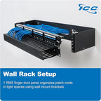 ICC 1U Finger Duct Cable Manager Panel with Cover, Plastic with Metal Back Frame, 3" Depth, Horizontal Cable Management, Rackmount for 19” Network Racks, Black, Single Pack